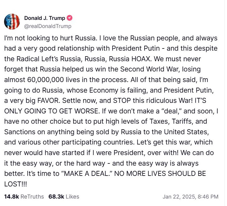 Трамп публично обратился к Путину с призывом прекратить войну в Украине