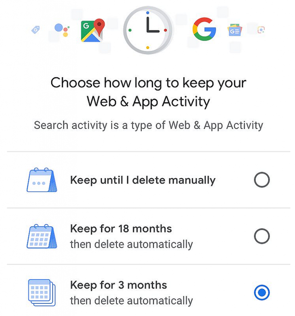 Google YouTube Карты история поиск просмотров автоматическое удаление интернет безопасность данных